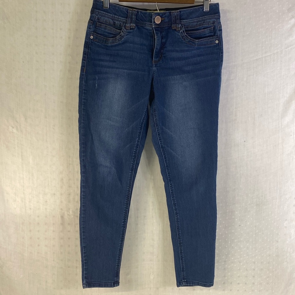 {Democracy} "Ab Technology" Skinny Denim Jeans Pants Med Wash Distressed Size 8‎